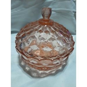 Jeannette Windsor Pink Deppresion Glass Candy Dish W/ Lid 5 1/2" Tall